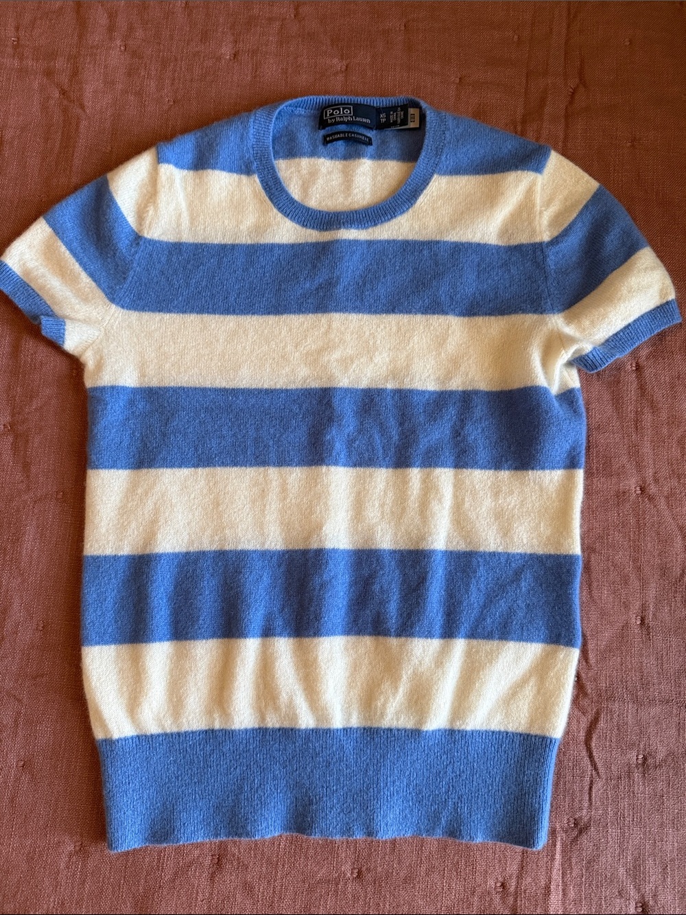 Polo by Ralph Lauren Blue and White Horizontal Stripe Crewneck Sweater